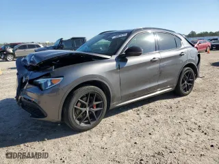 2021 Alfa Romeo Stelvio Ti with VIN ZASPAKBN4M7D18255, listed as a Copart auction lot 48514765 with 0 mi miles and Salvage Title. Bid and sale history available at carsss.com. Image 1.
