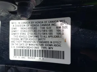 2013 Honda CR-V LX with VIN 2HKRM3H38DH510665, listed as a IAAI auction lot 42772875 with 221,264 mi miles and . Bid and sale history available at DreamBid. Image 9.