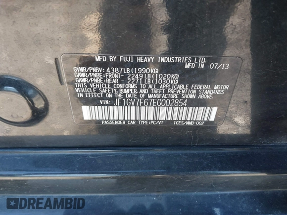 2014 Subaru WRX WRX Premium с VIN JF1GV7F67EG002854, выставлен на аукционе IAAI как лот 41820662 с пробегом Не указан миль и . История ставок и продаж доступна на DreamBid. Изображение 9.