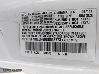 2011 Honda Odyssey EX-L with VIN 5FNRL5H60BB038773, listed as a IAAI auction lot 41762693 with 170,432 mi miles. Bid and sale history available at carsss.com. Image 9.