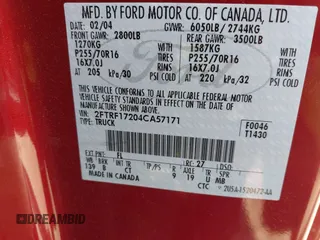 2004 Ford F-150 XL with VIN 2FTRF17204CA57171, listed as a IAAI auction lot 42075839 with Not provided miles and . Bid and sale history available at DreamBid. Image 9.
