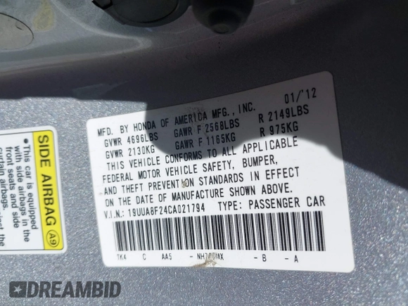 2012 Acura TL Auto z VIN 19UUA8F24CA021794, wystawiony jako IAAI lot #42269447 z przebiegiem 151 197 mil mil oraz . Historia ofert i sprzedaży dostępna na DreamBid. Obrazek 9.