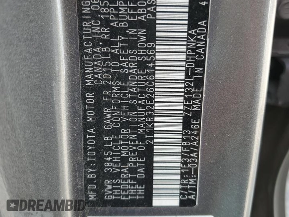2006 Toyota Matrix STD with VIN 2T1KR32E26C614569, listed as a Copart auction lot 51956505 with 66,548 mi miles and Salvage Title. Bid and sale history available at DreamBid. Image 12.