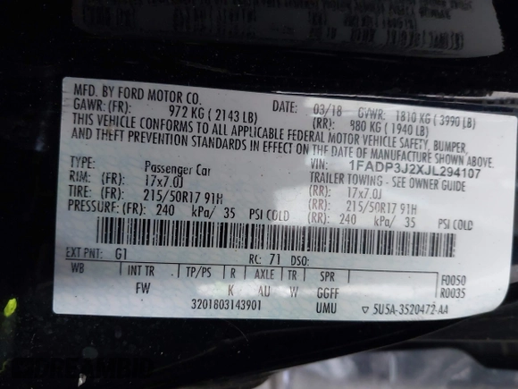 2018 Ford Focus Titanium с VIN 1FADP3J2XJL294107, выставлен на аукционе IAAI как лот 42005814 с пробегом 93 239 миль миль и . История ставок и продаж доступна на DreamBid. Изображение 9.