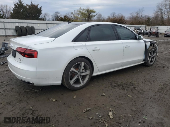 2018 Audi A8 with VIN WAU44AFD9JN000764, listed as a Copart auction lot 43721224 with 58,686 mi miles and . Bid and sale history available at DreamBid. Image 3.