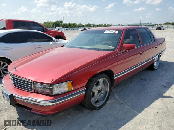 1995 Cadillac DeVille z VIN 1G6KD52B5SU263656, wystawiony jako Copart lot #83631284 z przebiegiem Nie podano mil oraz Szkoda całkowita • Salvage title. Historia ofert i sprzedaży dostępna na DreamBid. Obrazek 1.