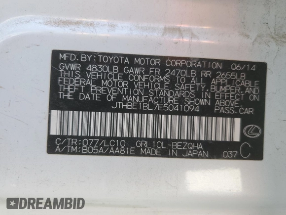 2014 Lexus GS 350 with VIN JTHBE1BL7E5041094, listed as a Copart auction lot 46121385 with 134,521 mi miles and Salvage Title. Bid and sale history available at DreamBid. Image 15.