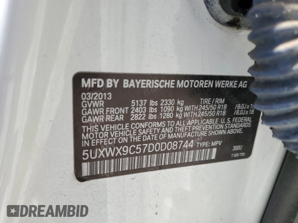 2013 BMW X3 xDrive28i with VIN 5UXWX9C57D0D08744, listed as a Copart auction lot 55145795 with 132,974 mi miles and Clean Title. Bid and sale history available at carsss.com. Image 13.