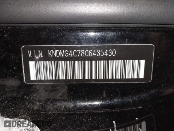 2012 Kia Sedona LX with VIN KNDMG4C78C6435430, listed as a IAAI auction lot 41701890 with 170,128 mi miles. Bid and sale history available at carsss.com. Image 9.