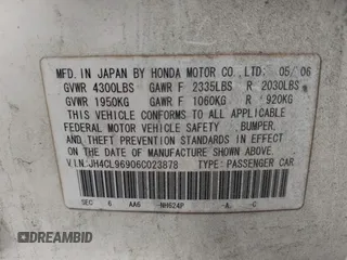 2006 Acura TSX Navi with VIN JH4CL96906C023878, listed as a IAAI auction lot 42128379 with 255,591 mi miles and . Bid and sale history available at DreamBid. Image 9.