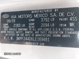 2020 Kia Forte LXS with VIN 3KPF24AD6LE169481, listed as a IAAI auction lot 41560064 with 88,871 mi miles and . Bid and sale history available at carsss.com. Image 9.
