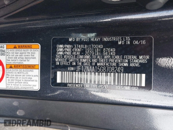 2016 Scion FR-S with VIN JF1ZNAA15G8708249, listed as a IAAI auction lot 42126484 with 65,083 mi miles and . Bid and sale history available at carsss.com. Image 9.