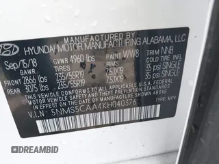 2019 Hyundai Santa Fe Limited z VIN 5NMS5CAA4KH040376, wystawiony jako IAAI lot #42192813 z przebiegiem 33 464 mil mil oraz . Historia ofert i sprzedaży dostępna na DreamBid. Obrazek 9.