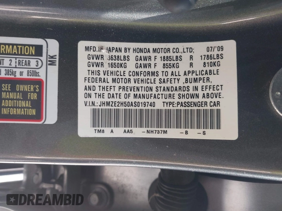 2010 Honda Insight LX with VIN JHMZE2H50AS019740, listed as a IAAI auction lot 41665527 with 74,022 mi miles and . Bid and sale history available at DreamBid. Image 9.