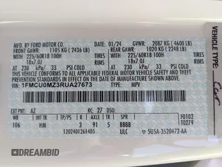 2024 Ford Escape ST-Line with VIN 1FMCU0MZ3RUA27673, listed as a IAAI auction lot 41982740 with 1,484 mi miles and . Bid and sale history available at DreamBid. Image 9.