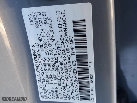 2024 Honda CR-V Hybrid Sport-L with VIN 7FARS6H84RE036078, listed as a Copart auction lot 46451715 with 20,342 mi miles and Salvage Title. Bid and sale history available at carsss.com. Image 13.