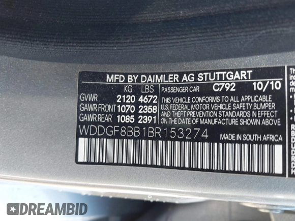 2011 Mercedes-Benz C-Class C 300 Sport with VIN WDDGF8BB1BR153274, listed as a IAAI auction lot 41890829 with 96,444 mi miles. Bid and sale history available at carsss.com. Image 9.