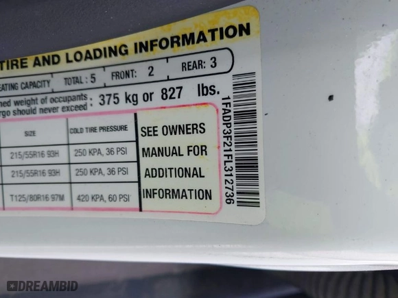2015 Ford Focus SE with VIN 1FADP3F21FL312736, listed as a IAAI auction lot 41601418 with 137,540 mi miles. Bid and sale history available at carsss.com. Image 9.