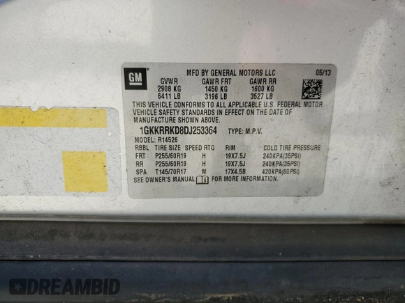 2013 GMC Acadia SLT with VIN 1GKKRRKD8DJ253364, listed as a Copart auction lot 47471325 with 201,428 mi miles and Clean Title. Bid and sale history available at carsss.com. Image 13.