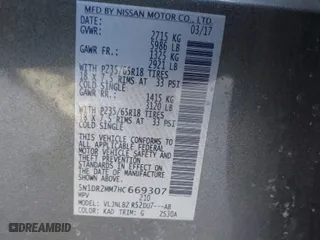 2017 Nissan Pathfinder S with VIN 5N1DR2MM7HC669307, listed as a IAAI auction lot 41635383 with 75,847 mi miles. Bid and sale history available at carsss.com. Image 9.