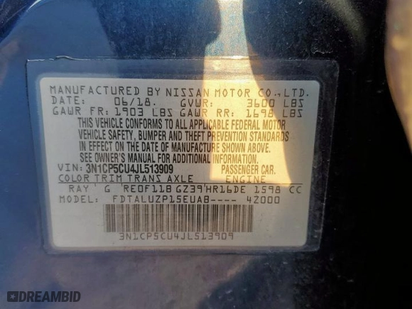 2018 Nissan Kicks SR with VIN 3N1CP5CU4JL513909, listed as a Copart auction lot 52370785 with 54,474 mi miles and Salvage Title. Bid and sale history available at carsss.com. Image 16.