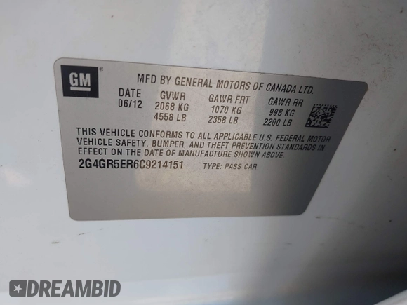 2012 Buick Regal с VIN 2G4GR5ER6C9214151, выставлен на аукционе IAAI как лот 42241501 с пробегом 167 059 миль миль и . История ставок и продаж доступна на DreamBid. Изображение 9.