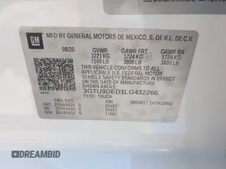 2020 GMC Sierra 1500 SLT z VIN 3GTU9DED1LG432266, wystawiony jako IAAI lot #41984060 z przebiegiem 66 935 mil mil oraz . Historia ofert i sprzedaży dostępna na DreamBid. Obrazek 9.