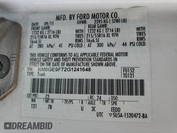 2016 Ford Transit Connect XLT with VIN NM0GE9F72G1241648, listed as a Copart auction lot 48714445 with 99,565 mi miles and Salvage title. Bid and sale history available at DreamBid. Image 13.