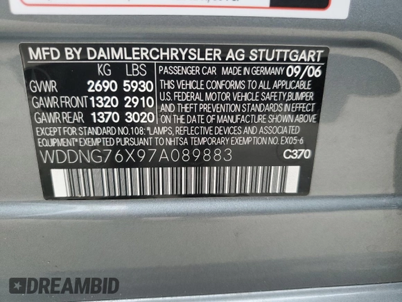 2007 Mercedes-Benz S 600 с VIN WDDNG76X97A089883, выставлен на аукционе Copart как лот 88955775 с пробегом 26 134 миль миль и Списание • Salvage title. История ставок и продаж доступна на DreamBid. Изображение 12.