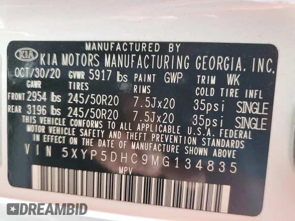 2021 Kia Telluride SX with VIN 5XYP5DHC9MG134835, listed as a Copart auction lot 54540655 with 64,583 mi miles and Salvage Title. Bid and sale history available at carsss.com. Image 14.