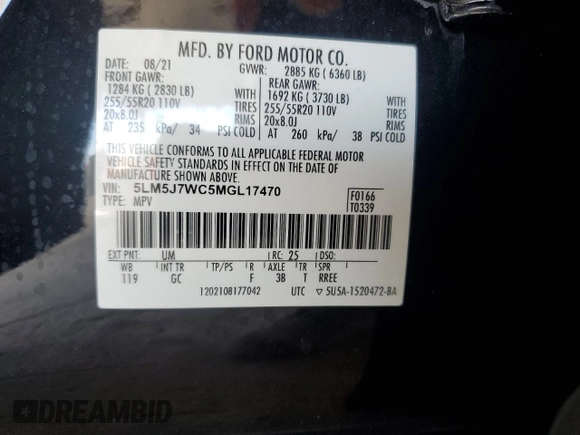 2021 Lincoln Aviator Reserve z VIN 5LM5J7WC5MGL17470, wystawiony jako Copart lot #88851245 z przebiegiem 70 598 mil mil oraz Nie do naprawy • Non repairable. Historia ofert i sprzedaży dostępna na DreamBid. Obrazek 13.