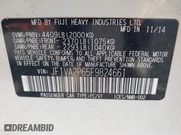 2015 Subaru WRX STI z VIN JF1VA2P65F9824661, wystawiony jako IAAI lot #42623315 z przebiegiem 69 103 mil mil oraz . Historia ofert i sprzedaży dostępna na DreamBid. Obrazek 9.