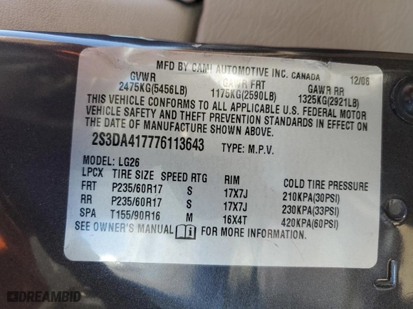 2007 Suzuki XL7 Luxury with VIN 2S3DA417776113643, listed as a Copart auction lot 73786064 with 141,878 mi miles and Salvage Title. Bid and sale history available at carsss.com. Image 12.