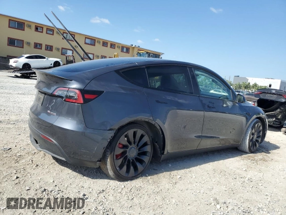 2022 Tesla Model Y Performance with VIN 7SAYGDEF9NF513648, listed as a Copart auction lot 55156475 with 29,280 mi miles and Non Repairable. Bid and sale history available at DreamBid. Image 3.