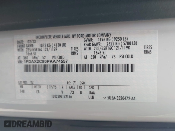 2023 Ford Transit Passenger XL с VIN 1FDAX2C80PKA74557, выставлен на аукционе IAAI как лот 41864316 с пробегом 50 640 миль миль и . История ставок и продаж доступна на DreamBid. Изображение 9.