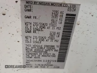 2024 Nissan Murano Platinum z VIN 5N1AZ2DS8RC119259, wystawiony jako Copart lot #52637325 z przebiegiem 512 mil mil oraz Szkoda całkowita • Salvage title. Historia ofert i sprzedaży dostępna na DreamBid. Obrazek 14.