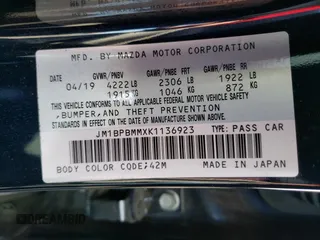 2019 Mazda Mazda3 Hatchback w/Preferred Pkg with VIN JM1BPBMMXK1136923, listed as a Copart auction lot 45404943 with 22,801 mi miles. Bid and sale history available at carsss.com. Image 12.