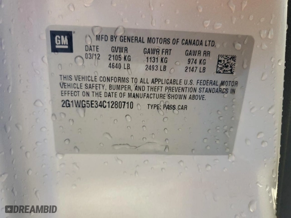 2012 Chevrolet Impala LT Fleet with VIN 2G1WG5E34C1280710, listed as a Copart auction lot 50718835 with 151,738 mi miles and Non Repairable. Bid and sale history available at carsss.com. Image 12.