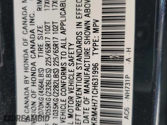 2012 Honda CR-V EX-L with VIN 2HKRM4H71CH631996, listed as a Copart auction lot 49314095 with 160,782 mi miles and Salvage Title. Bid and sale history available at carsss.com. Image 13.