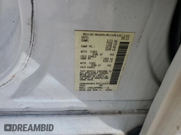 2012 Nissan Titan SV with VIN 1N6BA0ED9CN302103, listed as a Copart auction lot 52678495 with 214,564 mi miles and Salvage title. Bid and sale history available at DreamBid. Image 12.