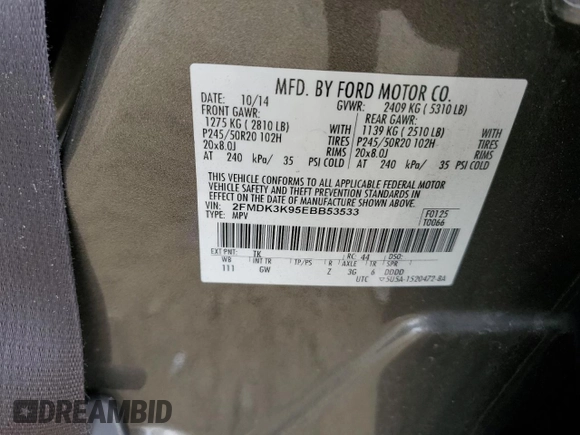 2014 Ford Edge Limited with VIN 2FMDK3K95EBB53533, listed as a Copart auction lot 71374024 with 101,748 mi miles and Salvage Title. Bid and sale history available at carsss.com. Image 14.