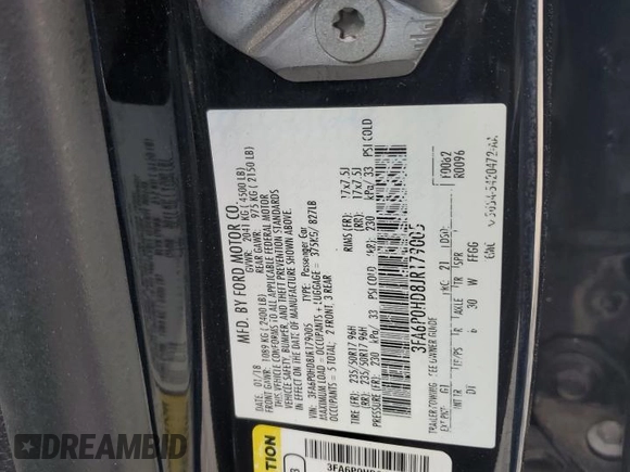 2018 Ford Fusion SE with VIN 3FA6P0HD8JR179005, listed as a Copart auction lot 50065255 with 102,378 mi miles and Salvage Title. Bid and sale history available at carsss.com. Image 14.