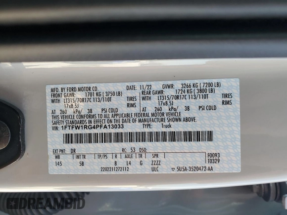 2023 Ford F-150 Raptor with VIN 1FTFW1RG4PFA13033, listed as a Copart auction lot 50504635 with 16,424 mi miles and Non Repairable. Bid and sale history available at DreamBid. Image 13.