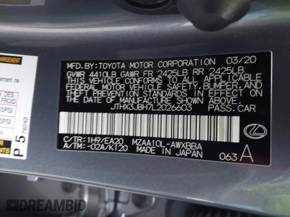 2020 Lexus UX 200 with VIN JTHX3JBH7L2026603, listed as a IAAI auction lot 42408604 with 72,229 mi miles and . Bid and sale history available at DreamBid. Image 9.
