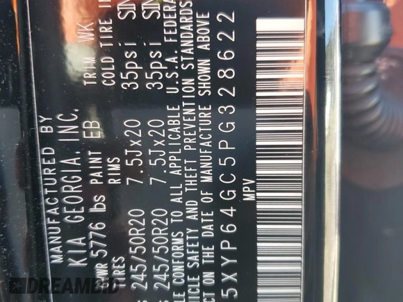2023 Kia Telluride S with VIN 5XYP64GC5PG328622, listed as a Copart auction lot 46920265 with 40,711 mi miles and Salvage title. Bid and sale history available at DreamBid. Image 13.