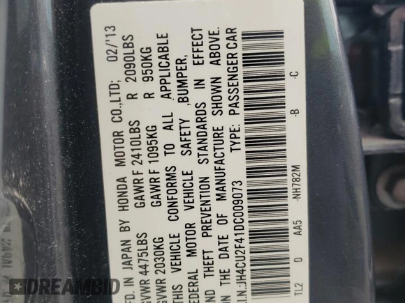 2013 Acura TSX with VIN JH4CU2F41DC009073, listed as a Copart auction lot 50339075 with 80,305 mi miles and Salvage Title. Bid and sale history available at carsss.com. Image 13.
