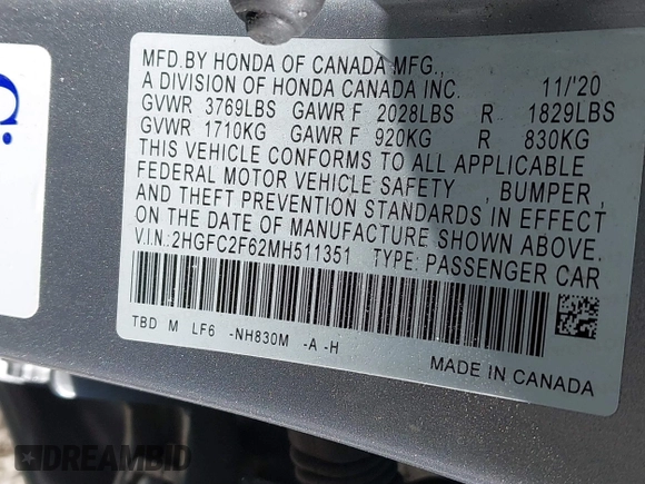 2021 Honda Civic Sedan LX with VIN 2HGFC2F62MH511351, listed as a IAAI auction lot 41693823 with 3,420 mi miles. Bid and sale history available at carsss.com. Image 9.