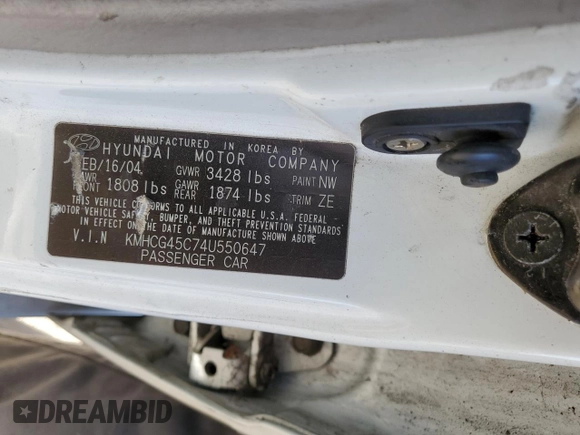 2004 Hyundai Accent GL with VIN KMHCG45C74U550647, listed as a Copart auction lot 74526474 with 115,838 mi miles and Salvage Title. Bid and sale history available at carsss.com. Image 12.