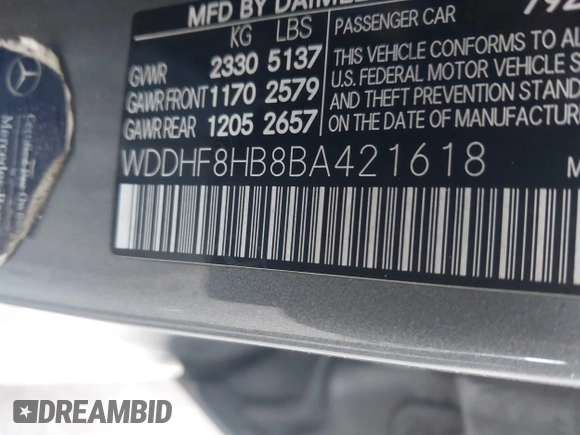 2011 Mercedes-Benz E 350 Luxury with VIN WDDHF8HB8BA421618, listed as a IAAI auction lot 40611654 with 209,449 mi miles and . Bid and sale history available at DreamBid. Image 9.