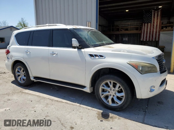 2012 Infiniti QX56 8-passenger with VIN JN8AZ2NDXC9715034, listed as a Copart auction lot 52148395 with 227,943 mi miles and Salvage title. Bid and sale history available at DreamBid. Image 4.